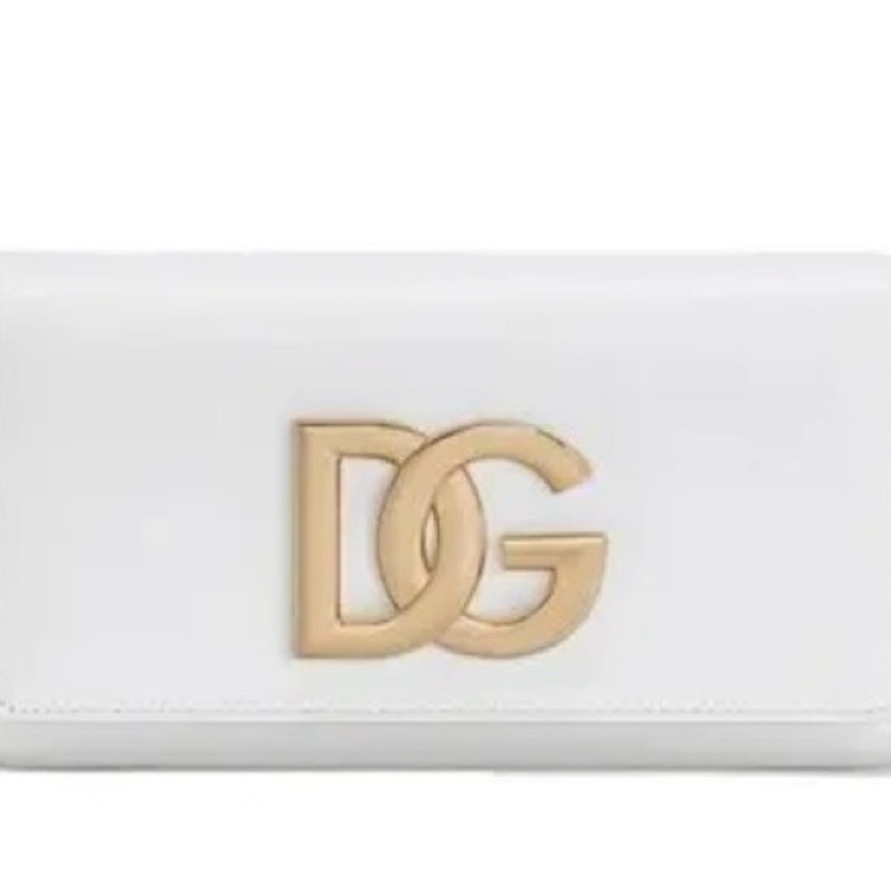 Dolce & Gabbana White Leather Clutch with Gold DG Emblem